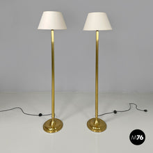 画像をギャラリービューアに読み込む, Round floor lamps in white fabric and brass by Lam Bologna, 1960s