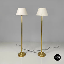 画像をギャラリービューアに読み込む, Round floor lamps in white fabric and brass by Lam Bologna, 1960s