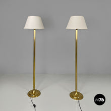 画像をギャラリービューアに読み込む, Round floor lamps in white fabric and brass by Lam Bologna, 1960s