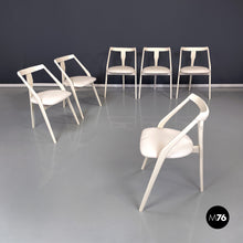 画像をギャラリービューアに読み込む, White wood and fabric chairs, 1960s