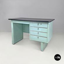 画像をギャラリービューアに読み込む, Desk in light blue metal and black leather top, 1960s