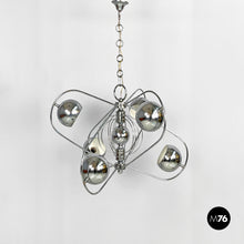 画像をギャラリービューアに読み込む, Atom shaped ceiling lamp in chromed metal, 1970s