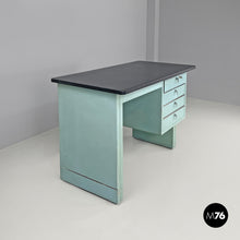 画像をギャラリービューアに読み込む, Desk in light blue metal and black leather top, 1960s