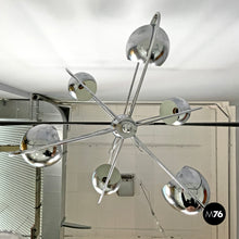 画像をギャラリービューアに読み込む, Atom shaped ceiling lamp in chromed metal, 1970s