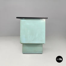 画像をギャラリービューアに読み込む, Desk in light blue metal and black leather top, 1960s