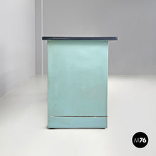 画像をギャラリービューアに読み込む, Desk in light blue metal and black leather top, 1960s