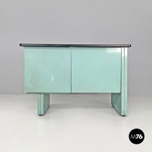 画像をギャラリービューアに読み込む, Desk in light blue metal and black leather top, 1960s