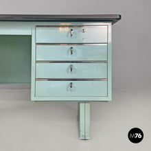 画像をギャラリービューアに読み込む, Desk in light blue metal and black leather top, 1960s