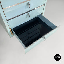画像をギャラリービューアに読み込む, Desk in light blue metal and black leather top, 1960s