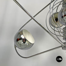 画像をギャラリービューアに読み込む, Atom shaped ceiling lamp in chromed metal, 1970s