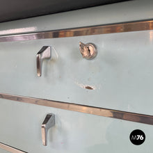 画像をギャラリービューアに読み込む, Desk in light blue metal and black leather top, 1960s