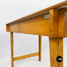 画像をギャラリービューアに読み込む, Light blue laminate and solid wood desk, with drawer, 1960s