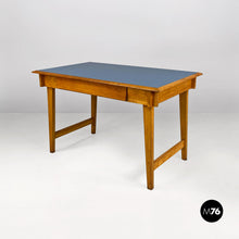 画像をギャラリービューアに読み込む, Light blue laminate and solid wood desk, with drawer, 1960s