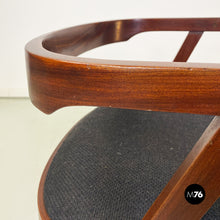 Load image into Gallery viewer, Wood and dark grey fabric chair with armrests, 1960s