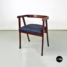 Load image into Gallery viewer, Wood and dark grey fabric chair with armrests, 1960s
