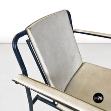 Load image into Gallery viewer, White leather and black metal folding chair, 1980s