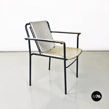Load image into Gallery viewer, White leather and black metal folding chair, 1980s