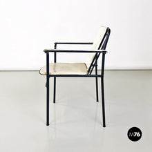Load image into Gallery viewer, White leather and black metal folding chair, 1980s