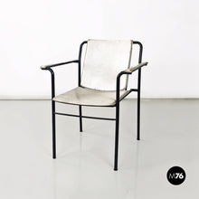 Load image into Gallery viewer, White leather and black metal folding chair, 1980s