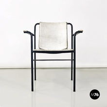 Load image into Gallery viewer, White leather and black metal folding chair, 1980s