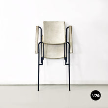 Load image into Gallery viewer, White leather and black metal folding chair, 1980s