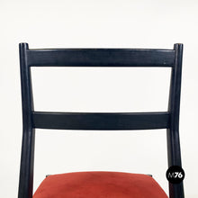 画像をギャラリービューアに読み込む, Black wood and red fabric Leggera chair by Gio Ponti for Cassina, 1951
