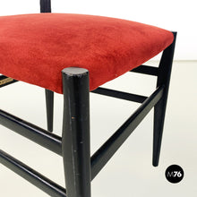 画像をギャラリービューアに読み込む, Black wood and red fabric Leggera chair by Gio Ponti for Cassina, 1951