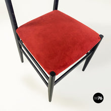 画像をギャラリービューアに読み込む, Black wood and red fabric Leggera chair by Gio Ponti for Cassina, 1951