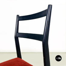 画像をギャラリービューアに読み込む, Black wood and red fabric Leggera chair by Gio Ponti for Cassina, 1951