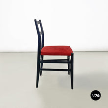 画像をギャラリービューアに読み込む, Black wood and red fabric Leggera chair by Gio Ponti for Cassina, 1951