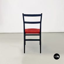 画像をギャラリービューアに読み込む, Black wood and red fabric Leggera chair by Gio Ponti for Cassina, 1951