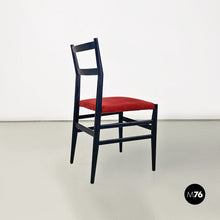画像をギャラリービューアに読み込む, Black wood and red fabric Leggera chair by Gio Ponti for Cassina, 1951