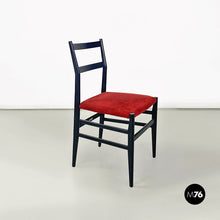 画像をギャラリービューアに読み込む, Black wood and red fabric Leggera chair by Gio Ponti for Cassina, 1951