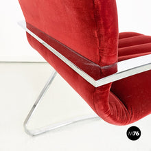 Charger l'image dans la galerie, Brick red velvet and chromed metal chairs, 1970s