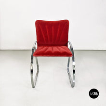 Charger l'image dans la galerie, Brick red velvet and chromed metal chairs, 1970s