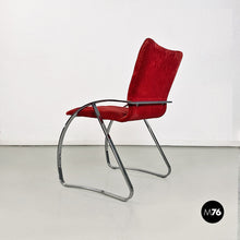 Charger l'image dans la galerie, Brick red velvet and chromed metal chairs, 1970s