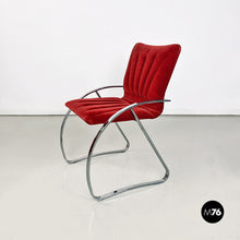 Charger l'image dans la galerie, Brick red velvet and chromed metal chairs, 1970s