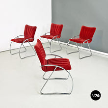 Charger l'image dans la galerie, Brick red velvet and chromed metal chairs, 1970s