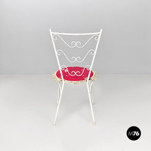 Load image into Gallery viewer, White iron garden chairs with magenta red pillow, 1960s