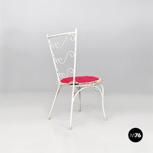 Load image into Gallery viewer, White iron garden chairs with magenta red pillow, 1960s