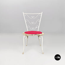 Load image into Gallery viewer, White iron garden chairs with magenta red pillow, 1960s