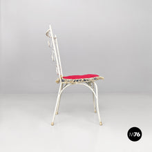 Load image into Gallery viewer, White iron garden chairs with magenta red pillow, 1960s