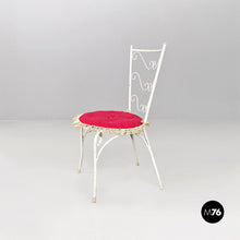 Load image into Gallery viewer, White iron garden chairs with magenta red pillow, 1960s