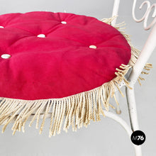 Load image into Gallery viewer, White iron garden chairs with magenta red pillow, 1960s
