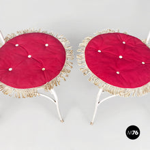 Load image into Gallery viewer, White iron garden chairs with magenta red pillow, 1960s