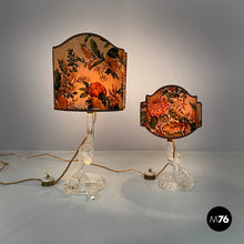 画像をギャラリービューアに読み込む, Table lamps by Seguso in Murano glass and floral fabric, 1930s