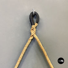 画像をギャラリービューアに読み込む, Hexagonal wooden wall mirror with rope, 1960s