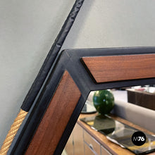 画像をギャラリービューアに読み込む, Hexagonal wooden wall mirror with rope, 1960s