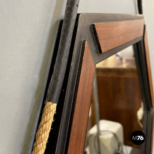 画像をギャラリービューアに読み込む, Hexagonal wooden wall mirror with rope, 1960s
