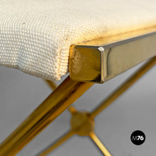 Carica l'immagine nel visualizzatore di Gallery, Stools in golden metal and white fabric, 1980s